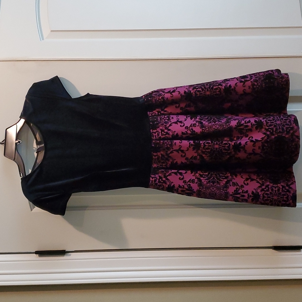 Girls Sz 7-8 Black/Burgundy SS B. Darlin Party Dress
